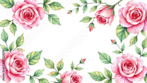 Delicate watercolor roses and leaves, repeating pattern, romantic, rose, nature