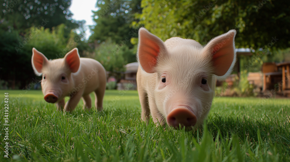 Curious piglets exploring the lawn – 잔디밭을 탐험하는 호기심 많은 아기돼지들 Curious piglets exploring the lawn – 잔디밭을 탐험하는 호기심 많은 아기돼지들