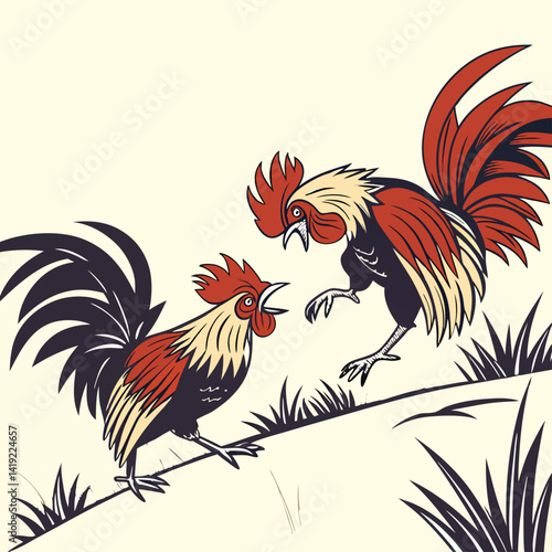 rooster fighting  in the garden