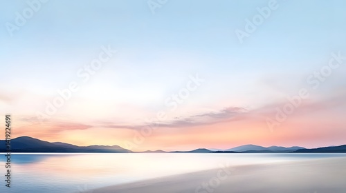Breathtaking sunset over a tranquil beach with the sky painted in a stunning blend of pink orange and purple hues  This idyllic coastal scene captures the serene beauty of nature s daily spectacle
