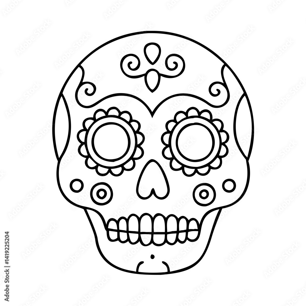 Fototapeta premium mexican skull sugar skull icon, mexican skull sugar skull line art - simple line art of mexican skull sugar skull, perfect for mexican skull sugar skull logos and icons