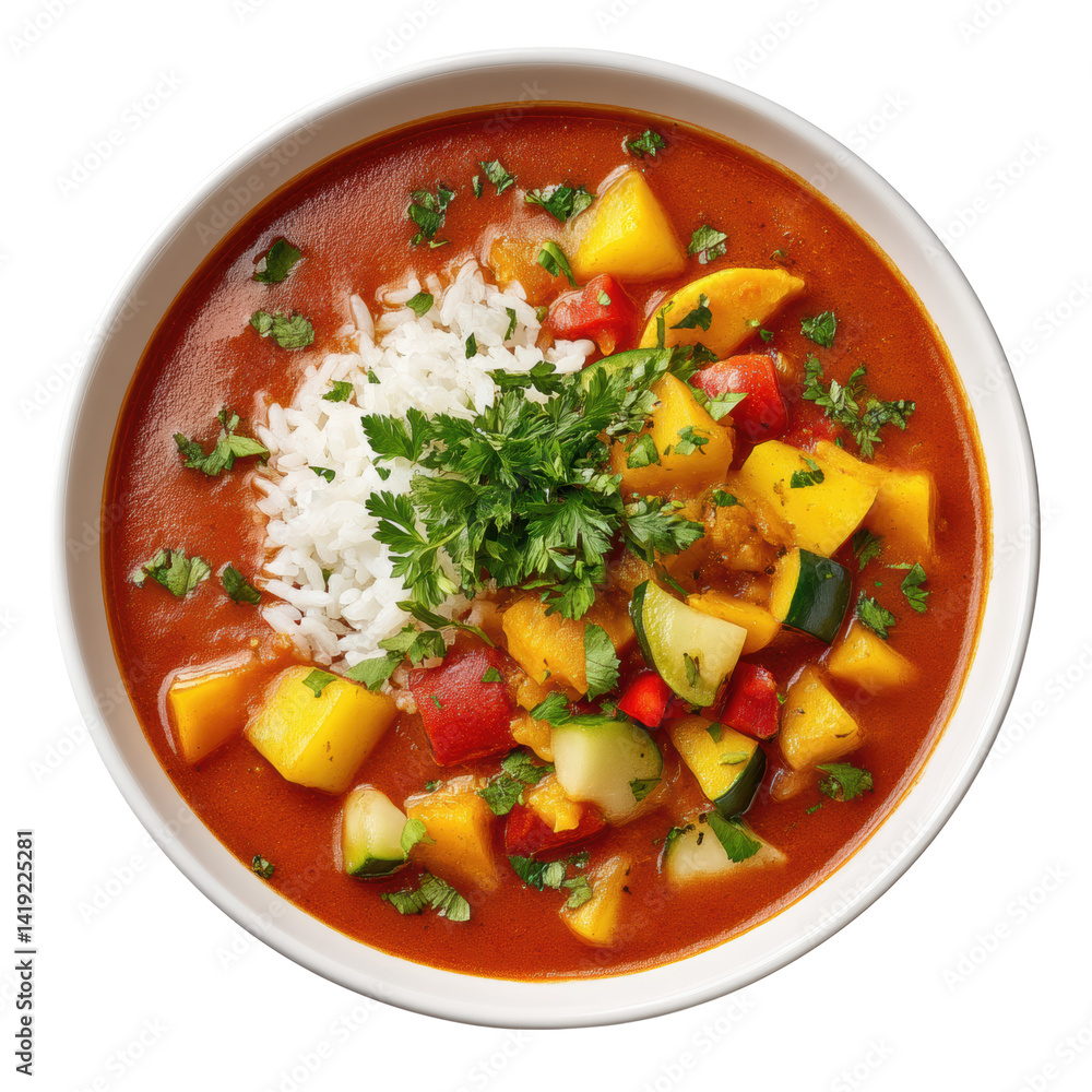 vibrant bowl of vegetable curry featuring colorful diced vegetables and fluffy rice, garnished with fresh herbs vibrant bowl of vegetable curry featuring colorful diced vegetables and fluffy rice, garnished with fresh herbs