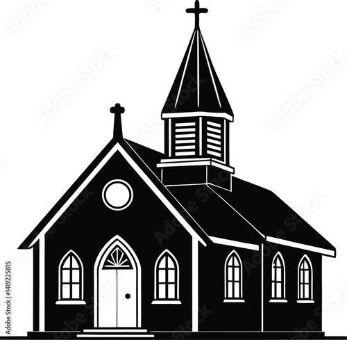 Historic Church Silhouette in Black | Religious Building Vector for Print, Cut & Digital Use