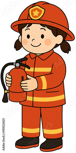 Cute girl firefighter character in uniform illustration
