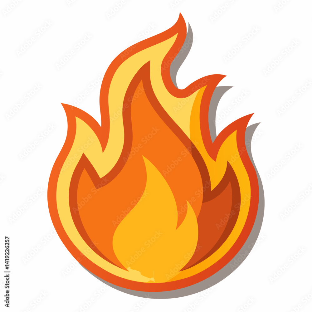 Fire icon depicted in a simple design on a clean white background, symbolizing heat or danger. Fire icon depicted in a simple design on a clean white background, symbolizing heat or danger.
