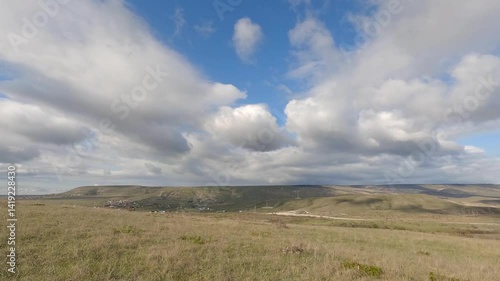 Clouds moving over the expanses of the steppe, timelapse shooting
