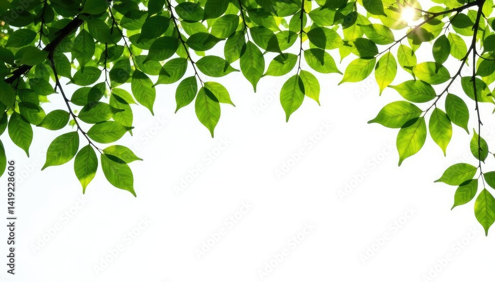Obraz premium Thick branches with leaves isolated against a pure white background, forest, isolation, nature