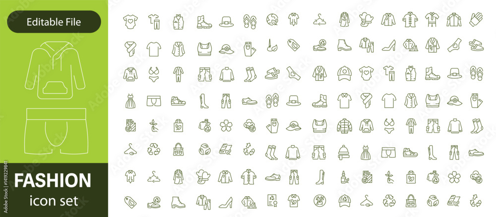 Set of line icons related to fashion, sewing, and clothing. Outline icon collection. clothes and cloth elements - minimal thin line web icon set. Outline editable icons collection. Dress,polo t-shirt