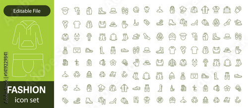 Set of line icons related to fashion, sewing, and clothing. Outline icon collection. clothes and cloth elements - minimal thin line web icon set. Outline editable icons collection. Dress,polo t-shirt