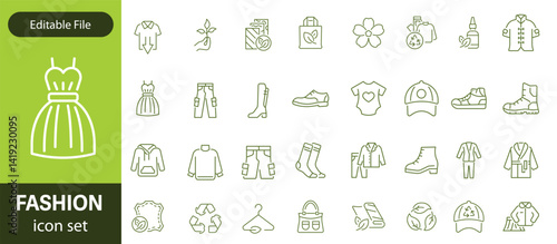 Set of line icons related to fashion, sewing, and clothing. Outline icon collection. clothes and cloth elements - minimal thin line web icon set. Outline editable icons collection. Dress,polo t-shirt