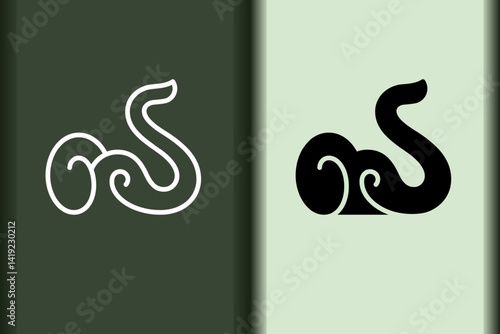 Vector of elephant logo design curve linear and silhouette icon minimal style.Creative simple animal on green background for business artwork.Modern flat icon elephant head shape graphic illustration.