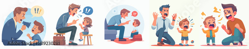 Vector collection of a parent scolding his naughty child