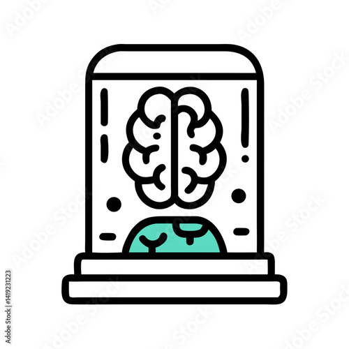 Brain in Display Case Icon Representing Neural Technology and Cognitive Science
