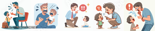 Vector collection of a parent scolding his naughty child
