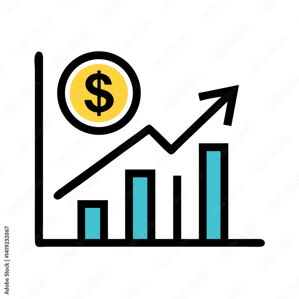 Chart with Arrow and Dollar Icon Representing Financial Growth and Profit Chart with Arrow and Dollar Icon Representing Financial Growth and Profit