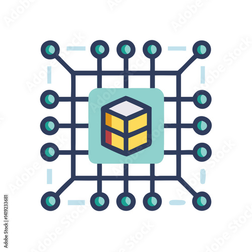 Digital Block Grid Icon Representing Blockchain Technology and Data Security
