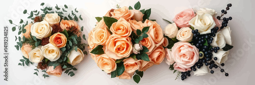 Romantic floral clipart rust orange rose, blush pink peony, beige ranunculus, and dahlia bouquet elements for wedding and design use