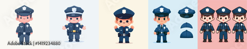 vector of little boy in police costume