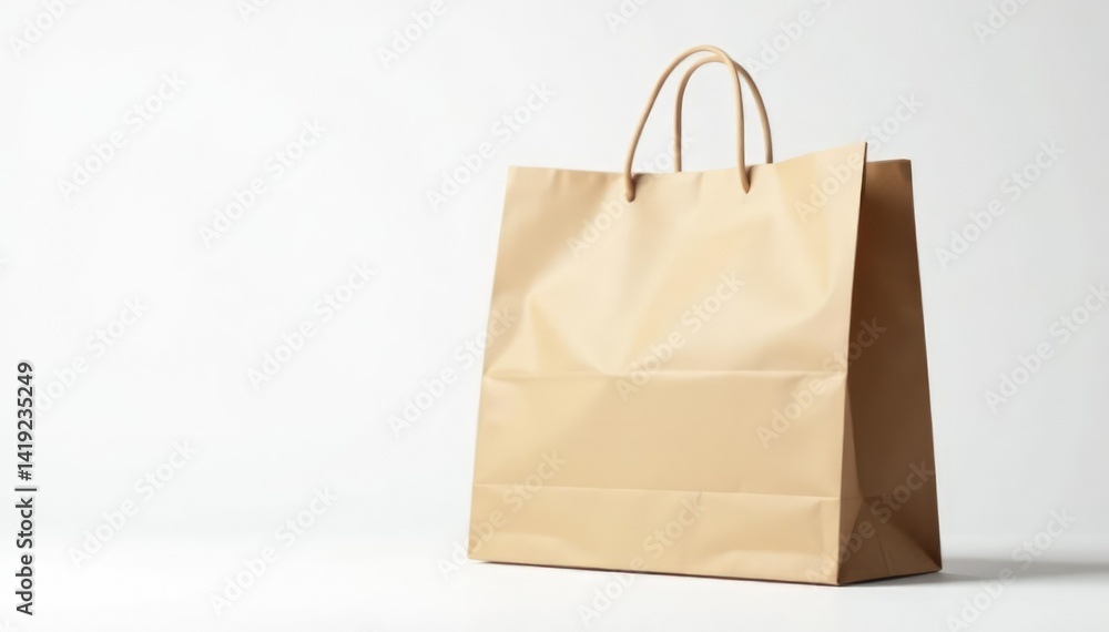 Empty brown paper shopping bag, isolated on white background, paper bag, environment, tote bag Empty brown paper shopping bag, isolated on white background, paper bag, environment, tote bag