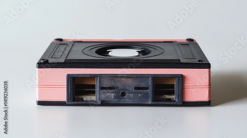 A Vibrant Nostalgia: Pink Audio Cassette on White Background for Retro Enthusiasts