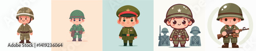 vector of little boy wearing soldier costume