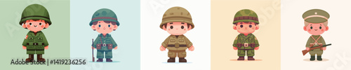 vector of little boy wearing soldier costume