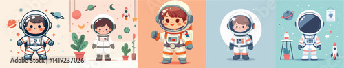 vector of little boy in astronaut costume