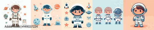 vector of little boy in astronaut costume