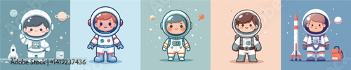 vector of little boy in astronaut costume