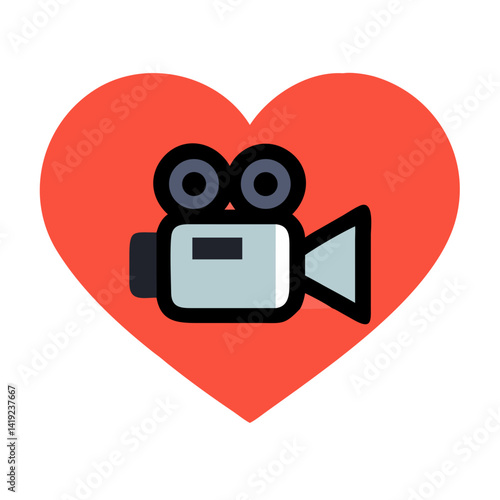 Heart with Camera Icon Representing Love for Filmmaking and Cinematic Passion