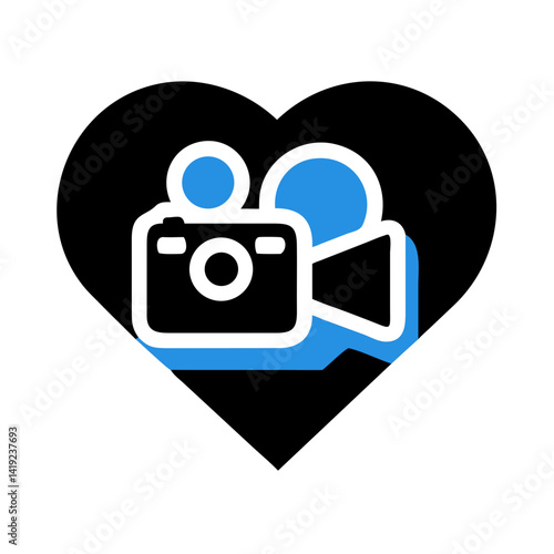 Heart with Camera Icon Representing Love for Filmmaking and Cinematic Passion