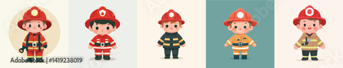 vector of little boy in firefighter costume