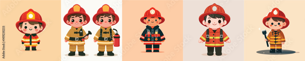 vector of little boy in firefighter costume vector of little boy in firefighter costume