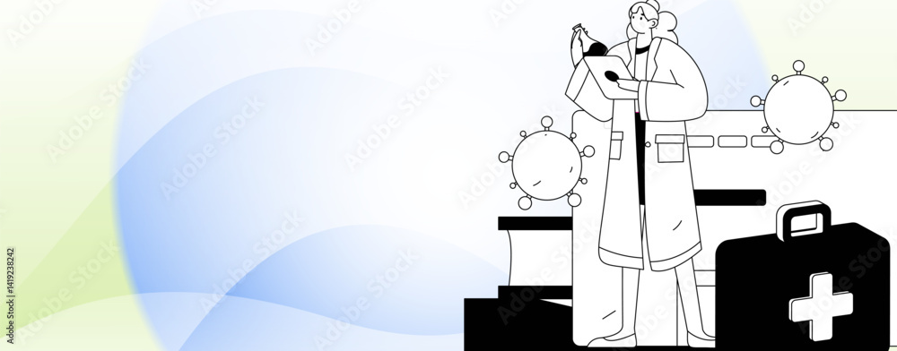 Fototapeta premium Medical characters fighting the epidemic flat vector concept operation hand drawn illustration 