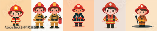 vector of little boy in firefighter costume