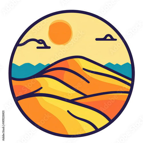 Vibrant desert landscape with rolling sand dunes under a bright sun, showcasing warm colors and a serene atmosphere, ideal for nature-themed projects , isolated on white or transparent png