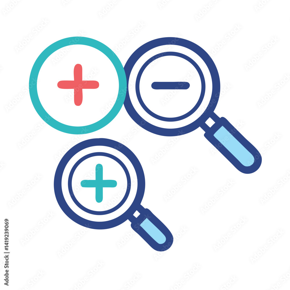 Magnifying Glass with Plus and Minus Icon Representing Zoom In and Zoom Out Functionality Magnifying Glass with Plus and Minus Icon Representing Zoom In and Zoom Out Functionality