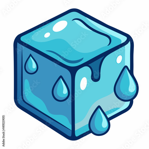 Ice cube icon with water droplets, symbolizing coolness or refreshment.
