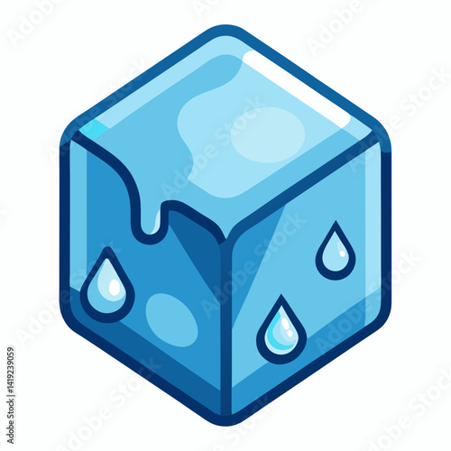 Ice cube icon with water droplets, symbolizing coolness or refreshment.