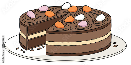  Delicious Chocolate Easter Cake Vector of Easter Cake with Cream and Eggs Illustration