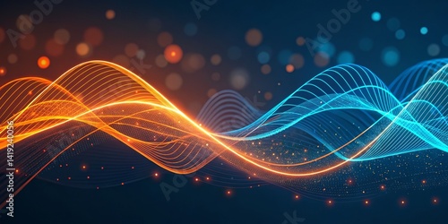Dynamic Dual-Wave Abstract Orange and Blue Glowing Lines, Digital Art, Energy Concept, Abstract Background Digital art, energy flow