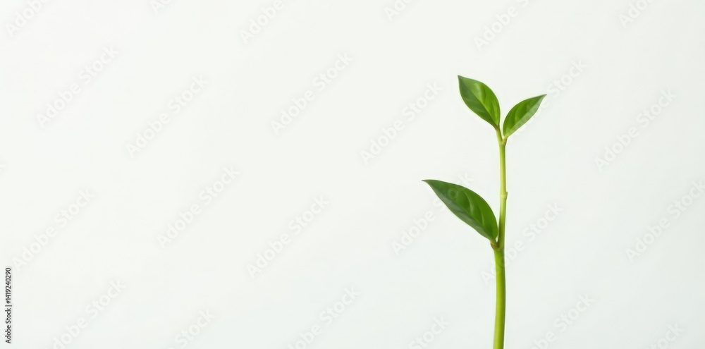 Obraz premium Single stem of a small green plant on white background, , isolated, stem