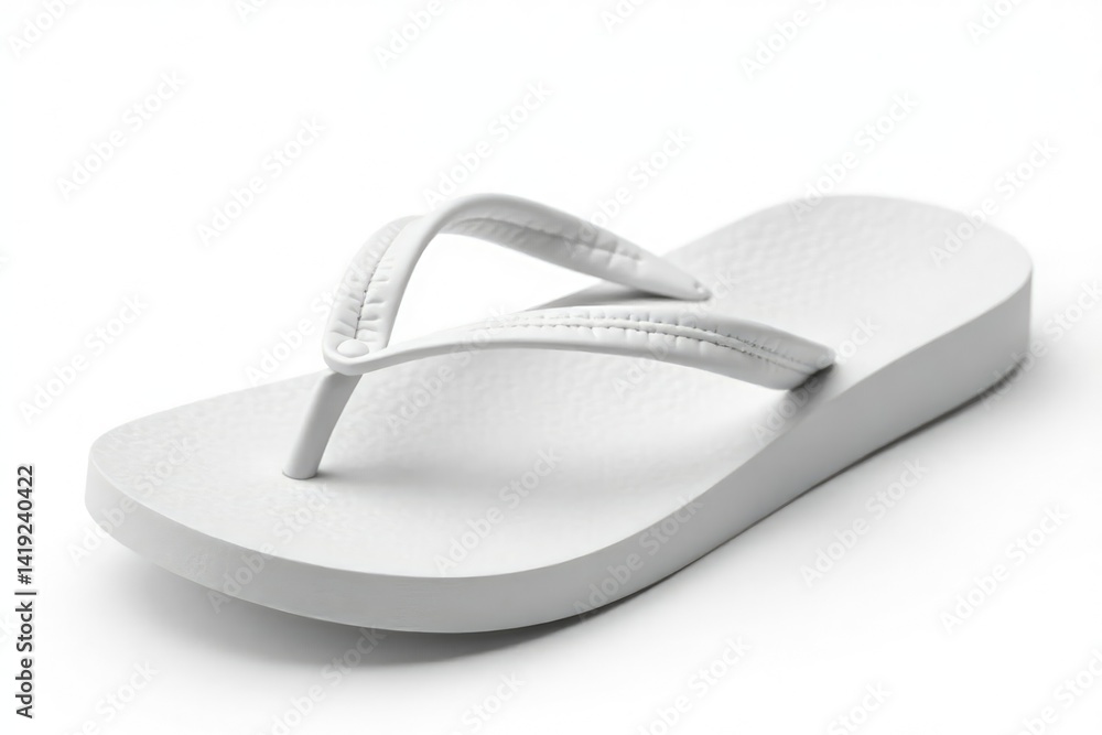 Single white flip-flop, isolated on pure white background, summertime, isolated, clothing Single white flip-flop, isolated on pure white background, summertime, isolated, clothing