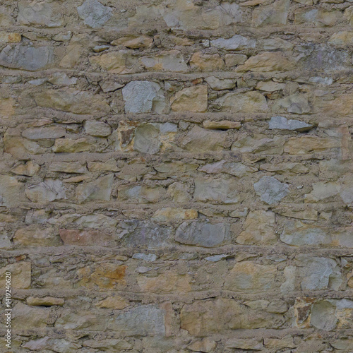 An old, gray wall made of stone and cement. Grey, stone background. Stone texture. Seamless image.