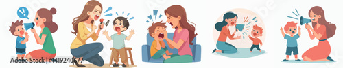 Vector collection of a parent scolding his naughty child