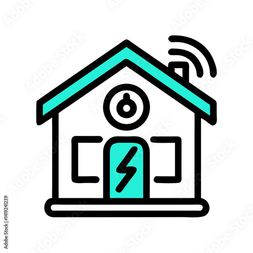 Power House Icon Representing Smart Energy System and Sustainable Electricity