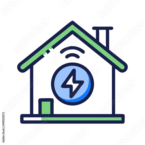 Power House Icon Representing Smart Energy System and Sustainable Electricity