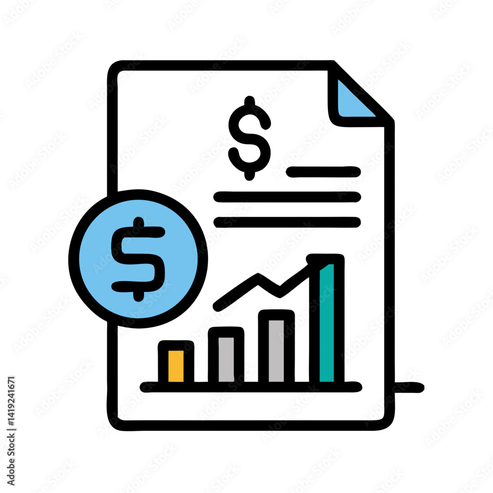 Report with Graph and Dollar Icon Representing Financial Analysis and Revenue Report Report with Graph and Dollar Icon Representing Financial Analysis and Revenue Report