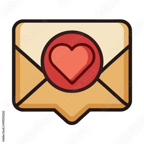 An envelope partially open, revealing a red heart inside, symbolizing love and affection.
