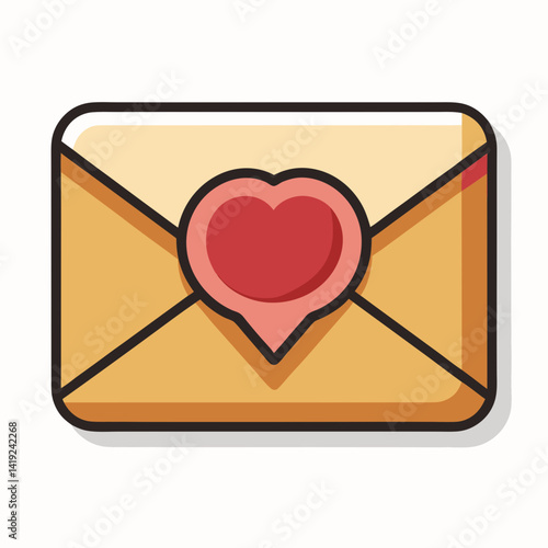 An envelope partially open, revealing a red heart inside, symbolizing love and affection.